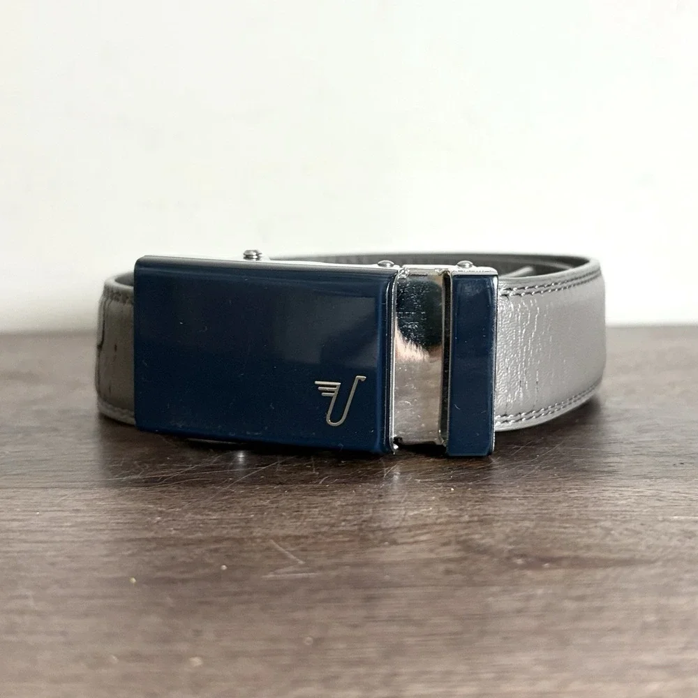 Mission Belt Gray Leather Ratchet‎ Belt Buckle Adjustable No Holes 33